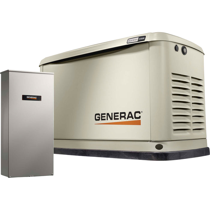 Generac Guardian Series Home Standby Generator, 24kW (LP) / 21kW (NG), with 200 Amp Transfer Switch, Aluminum Enclosure, Model #7210